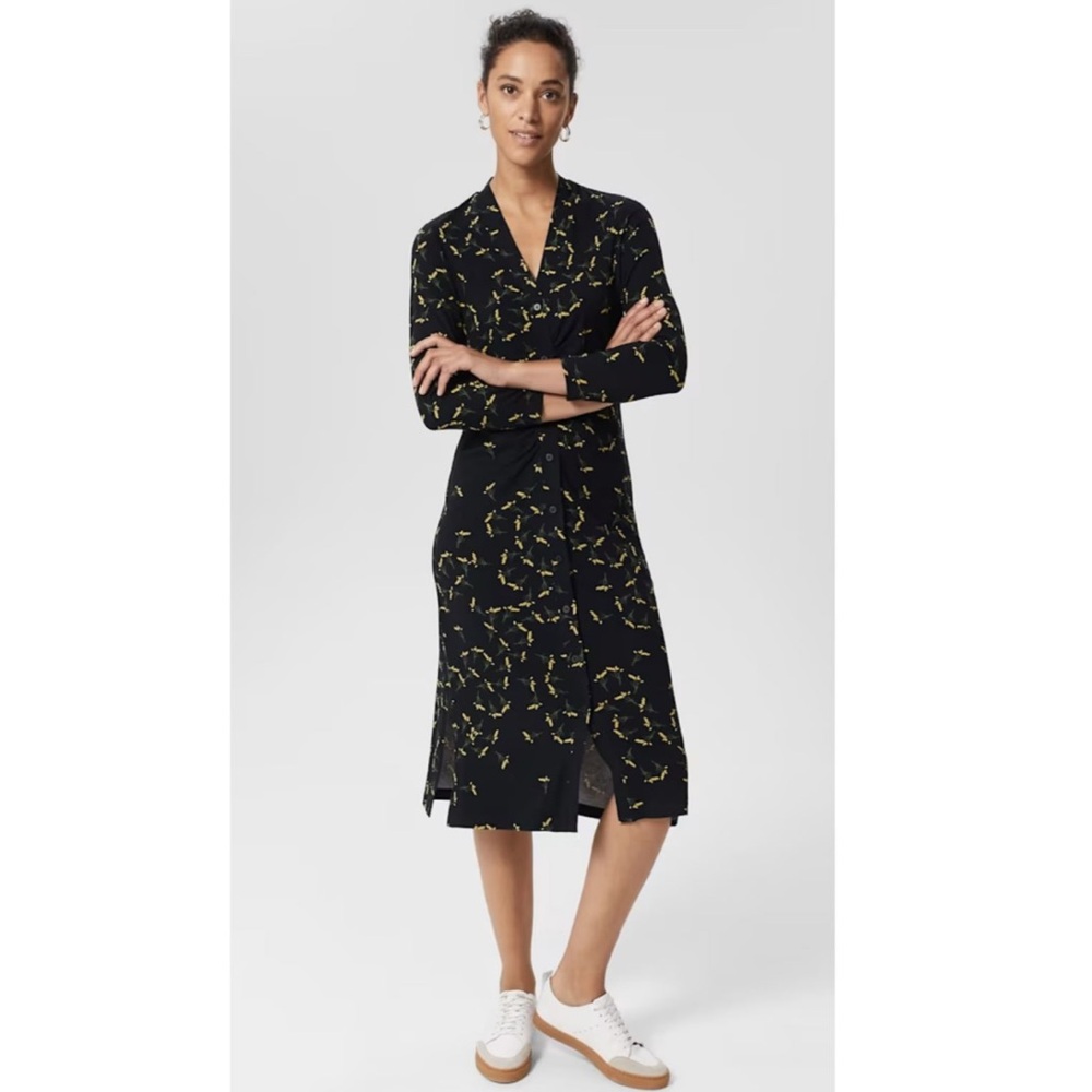 Hobbs Hatty Floral Jersey Midi Dress in Black/Yellow, Size 14
